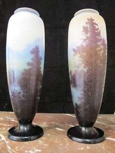 Pair of Galle Landscape Vase Day And Night  