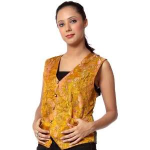  Mustard Brocaded Waistcoat from Nepal   Art Silk 