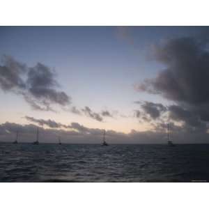  Sail Boats Moored Off Ambergris Caye, Sand Pedro Belize at 