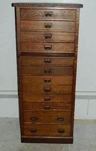   Oak 12 Drawer Map Chest/Jeweler/Watchmaker Cabinet Raised Panel Sides