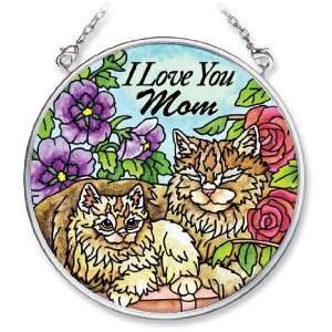 Amia Hand Painted Glass Suncatcher with Cat Design I Love You Mom, 3 1 