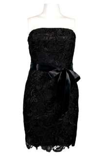 Adrianna Papell Strapless Lace Sheath Dress Bow Belt in Black, 14, NWT 
