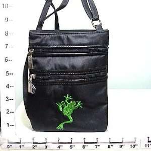    Small Shoulder Purse/Travel Bag   Black w/Frog 