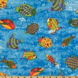  44 Wide Whats In The Ocean Swimming Fish Dark Blue 