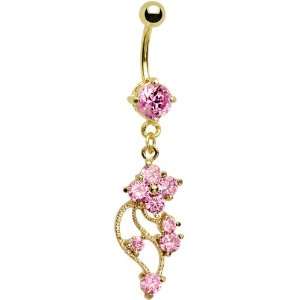  Gold Plated Pink Cz Vine Dangle Belly Ring Jewelry