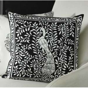  Set of 2 Decorative Throw Pillows Black and White Peacock 