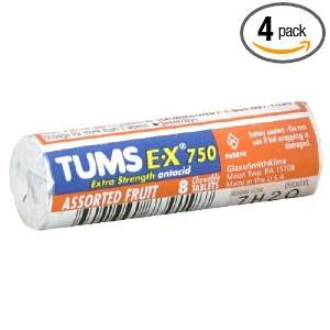  Tums Extra Strength 750, Assorted Fruit Flavors, Roll of 8 
