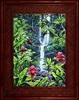 Hana Wailuaiki Waterfall Maui Hawaii Rattan Tropical Frame Framed 