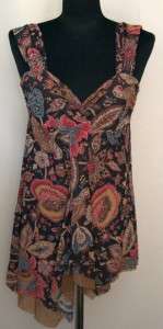 Sweet Pea Anthropologie Brown Floral Asymmetrical Knit Babydoll Tunic 