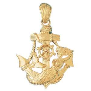  14kt Yellow Gold Anchor Mermaid Pendant Jewelry