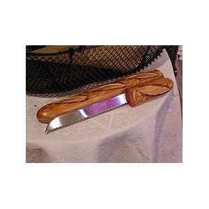  Bread Knife in Carved Wood Baguette Case