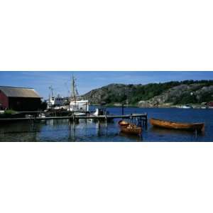 View of Harbor with Fishing Vessel, Boats at Dock, Sweden Photographic 