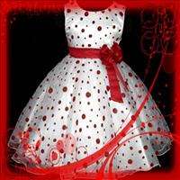 Reds Dotted Pageant Flowers Girls Dress Age 3 4 5 6 7 8  