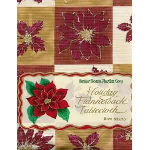 Vinyl Tablecloth with Flannel Back 52 X 52 Square Holiday Poinsettia