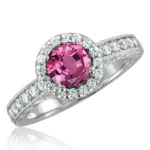  Vintage Inspired Natural Pink Sapphire Diamond Engagement Ring 