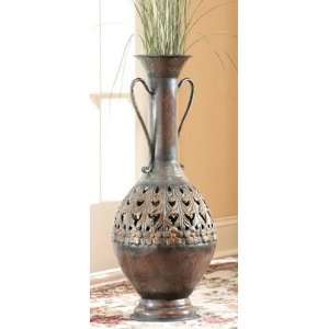   Vintage Rustic Bronzed Weathered Look Long Neck Vase