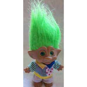  Russ Berrie Good Luck Troll Green Hair, 3 Tall Doll Toy 