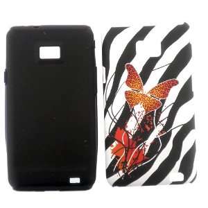 Zebra Animal Skin with Red Leopard Butterfly Design Dual Layer Hybrid 