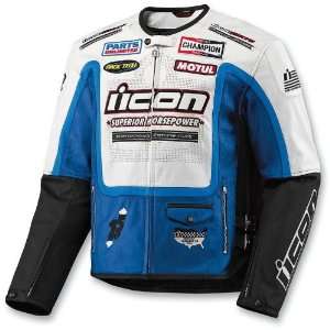 Icon Victory Hero Leather Jacket , Color Blue, Size XL, Gender Mens 