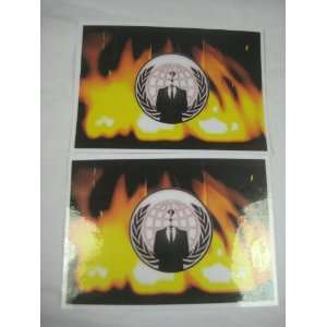  Anonymous Flaming crest decal sticker lot x 2 Guy Fawkes V mask 