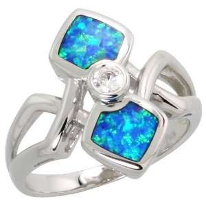 Sterling Silver, Synthetic Opal Inlay Crisscross Ring, 3/4 (19 mm 