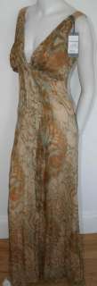 Alberta Ferretti beige aqua silk dress NEW gown 42  