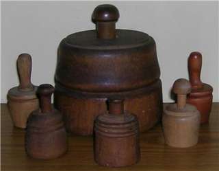Large Antique Wood Acorn Butter Press Mold + 5 Others   Collector Lot 