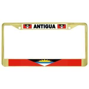  Antigua Barbuda Flag Gold Tone Metal License Plate Frame 