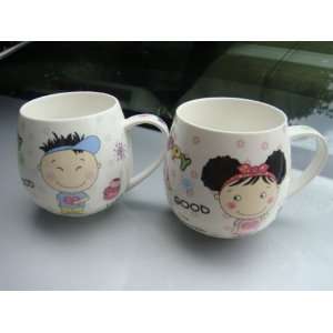 Korean Cartoon Cute Belly Mug Cup Set of 2/ Boys and Girls Spherical 