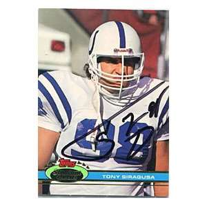 Tony Siragusa Autographed/Signed 1991 Topps Card