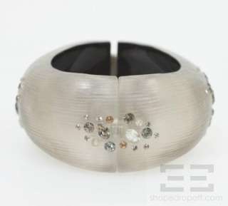 Alexis Bittar Grey Lucite Crystal Jeweled Hinged Cuff Bracelet  