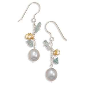   Freshwater Pearl and Apatite Drop French Wire Earrings   JewelryWeb