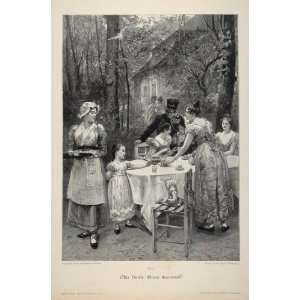  1895 Tea Garden Party Otto Veith German Engraving Print 