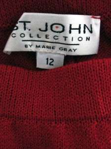 ST JOHN Collection Size 12 Red Santana Knit Pleated Front Side Pockets 