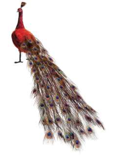 LIFE SIZE COLORFUL RED REGAL PEACOCK WITH CLOSED TAIL FEATHERS 