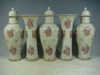 beautiful chinese export armorial porcelain 5 vases  