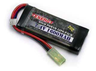 Tenergy 7.4V 1600mAh LIPO 20C Airsoft Battery Pack 844949019286  