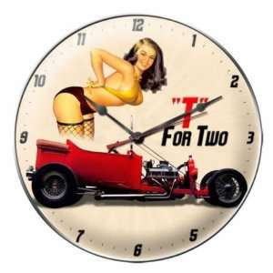  T Pin Up Hot Rod Garage Vintage Metal Sign Clock