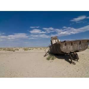 Old Rusty Shipwrecks in the Former Aral Sea, Moynaq, Uzbekistan 