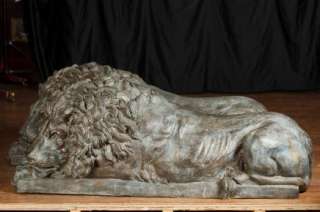 Pair Lifesize Bronze Lions Gatekeepers Reclining Statues  