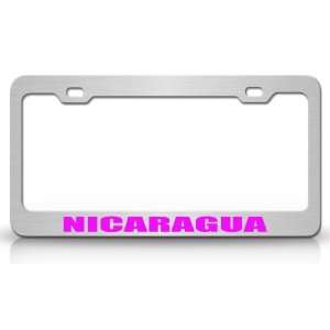 NICARAGUA Country Steel Auto License Plate Frame Tag Holder, Chrome 