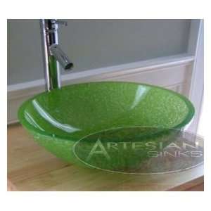  Crackled Green Glass Tempered Bathroom Vessel Sink #216 