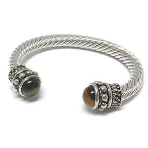   Cuff Bangle Bracelet w/ Genuine Tiger Eye Stone Ends 