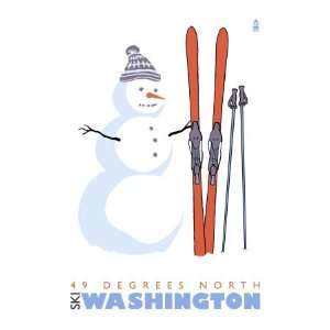 49 Degrees North, Washington, Snowman with Skis Giclee Poster Print 
