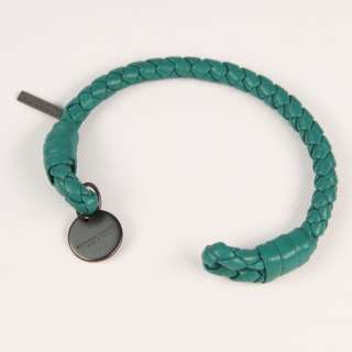 Bottega Veneta Blue Green Leather Open End Bracelet   M  