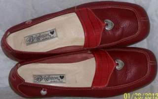 Women Shoes BRIGHTON LOAFERS Size 8.5M Leather ITALY Red  