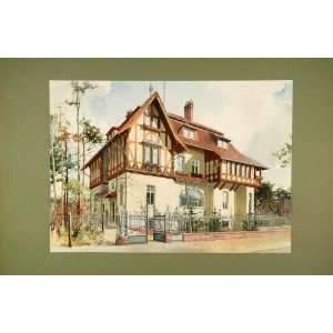  1903 Chromolithograph German Villa Grunewald Elevation 