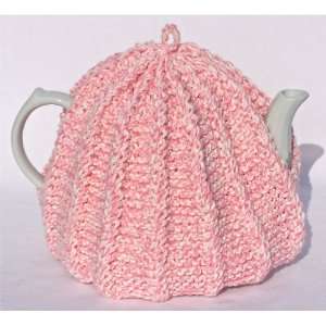  Knit Tea Cozy Cosy Handmade Washable Pink and Cream 