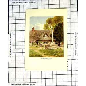   C1850 C1930 Colour Print View Berkshire Village House