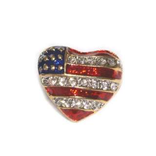 Austrian Crystal American Flag Heart Pin  